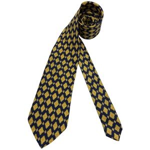 PIERRE BALMAIN XL Navy/Yellow Geometric Silk LUXURY Tie ITALY